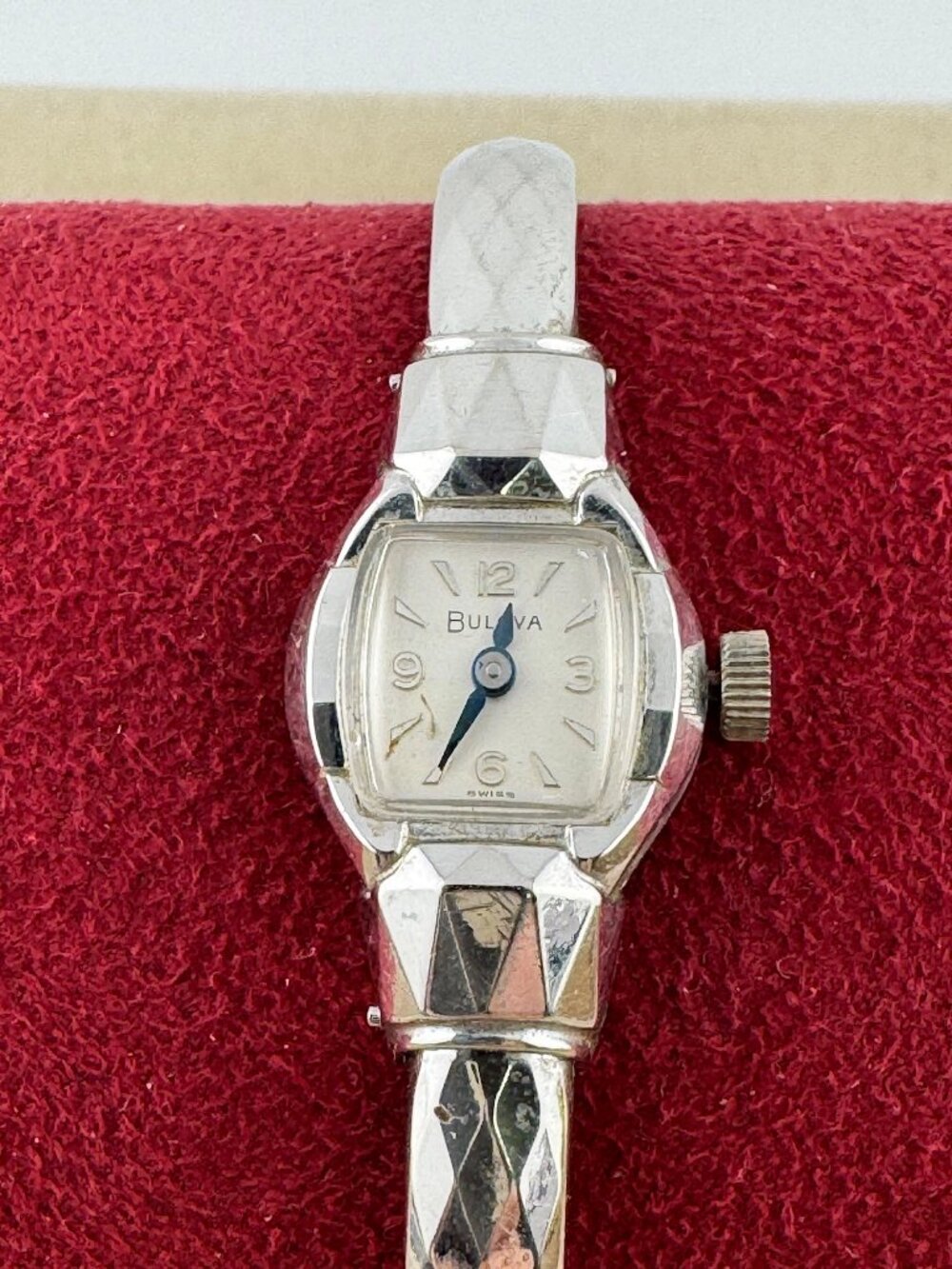 Vintage Bulova Sculptured Watch 10K White Gold Filled Cuff Bracelet